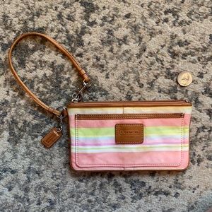 Pastel Striped Coach Wristlet